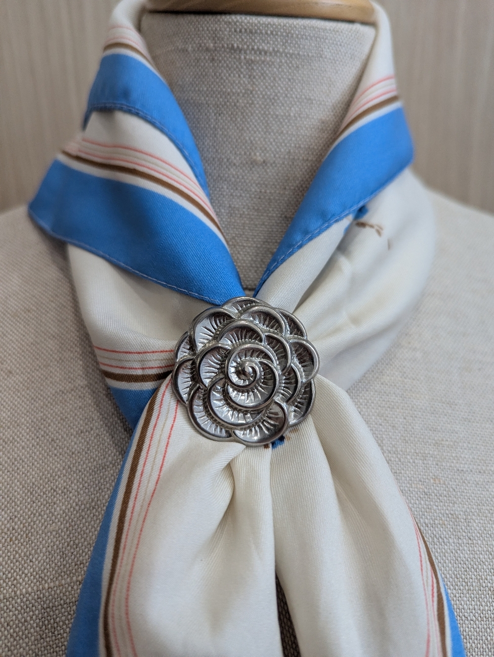 Vintage Silver Floral Scarf Brooch/ Pin